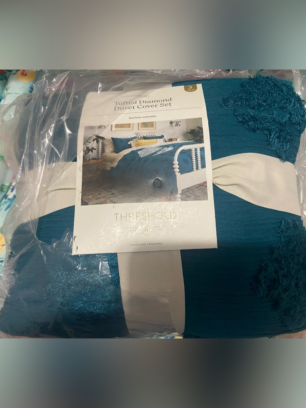 Threshold King Dark Teal Tufted Diamond Duvet Cover Set New